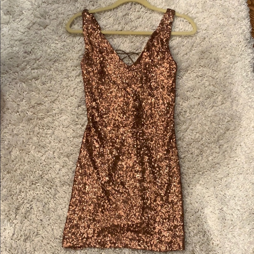 BEBE sequin bronze dress - Picture 1 of 5